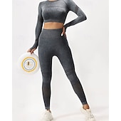 preiswerte Sets &amp; Einteiler-Damen 2 Stück Yoga-Trainingsanzug Lounge-Outfits  Herbst Einfarbig Kombination Armeegrün Schwarz Fitnesstraining Hohe Taille Elastisch Atmungsaktiv Langarm Sport Sportkleidung Schlank