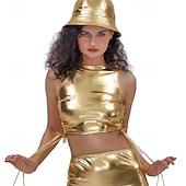 billiga Blast-Metallisk 80-talet Glänsande latexpatent Magtröja Halterneck PU-läder Ensfärgat Dam Karnevalsdräkt Karnival Maskerad Fest Prideparad Pride månad Vuxna Topp