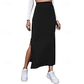 voordelige Effen rokken-Dames Rok Casual Maxi Medium taille Rokken Effen Gespleten punten Micro-elastisch Vakantie Straat Zwart Rood Licht Bruin Bruin Zomer Polyester