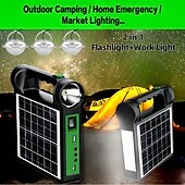 abordables Equipo de Camping-Kit de sistema generador solar portátil de 6000 mAh con batería de litio, luces LED, cargador USB, panel de carga solar para acampar al aire libre. &amp;uso doméstico