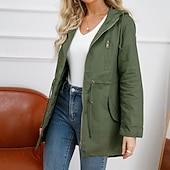 economico giacca attiva-Per donna Cappotto Impermeabile Confortevole Cerniera completa Coulisse Moda Stile da Strada Semplice All&#039;aperto Casual Quotidiano Lungo Con Cappuccio Vestibilità regolare Manica Lunga Capispalla