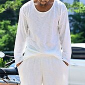 abordables t-shirts de base-Homme T-shirt Chemise à Manches Longues manche longue Col ras du cou Printemps Automne Uni Mode Designer Basique Classique Vacances Rue Sortir Noir Blanche Bleu T-shirt haut de gamme pour homme