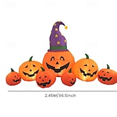 お買い得  ハロウィンの屋外-1個 2.45m 魔女帽子付き 光るカボチャ7個インフレータブルモデル ハロウィン 屋内・屋外パーティー装飾 雰囲気ライト 米国/オーストラリア/英国/EUプラグ