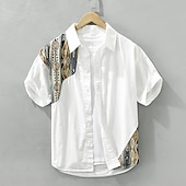 economico Casual da lavoro-Per uomo Camicia Camicia di lino Camicia casual Camicia con Bottoni Camicia di cotone Rombi Vacanza Streetwear Nero Bianco Manica Corta Collo ripiegato Estate Abbigliamento Stampato