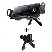 abordables Soporte para coche-Nuevo soporte para coche con pantalla plegable para teléfono o tableta, 15 W, carga rápida inalámbrica, 2 en 1, soporte magnético giratorio automático para teléfono, soporte para rejilla de