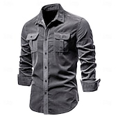 voordelige heren overhemd met knopen-Voor heren Overhemd Normaal shirt Corduroyshirt Overhemd met knopen Spijkerbroekblauw Donker Marine Bruin Groen Grijs Lange mouw Effen Casual / Dagelijks Voorvak Kleding 100% katoen Casual