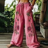 economico gamba larga e vita alta-Per donna Gamba larga Pantaloni Pantaloni Palazzo Moda Boho Lunghezza intera Vita Alta Fiore Elastico in vita Coulisse Stampato Traspirabilità Confortevole Streetwear Abbigliamento quotidiano Uscire