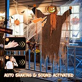 お買い得  ハロウィンの小道具の照明-4フィートのアニマトロニクスゴーストパンプキン、吊り下げ式回転ヘッドライトアップジャックパンプキンゴーストサウンドアクティブハロウィン屋外パーティー装飾、不気味な音付き、怖いお化け屋敷の小道具、庭、芝生用