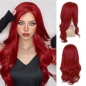 abordables Perruques de fête-Perruques rouges chaudes de 22 pouces de long pour femmes perruque bouclée de partie latérale vague taille moyenne fibre synthétique cosplay lierre vénéneux perruque Ariel pour la fête costumée