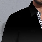 billiga Geometriska mönster-Herr Geometrisk Rutnät / Pläd Gradientfärg Skjorta Knapp upp skjorta Långärmad Mode Casual Semester Dagligen Streetwear Vår Höst Nedvikt 3D-utskrift krage skjortor Främre en ficka Svart