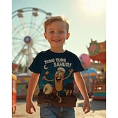 billiga Pojkens 3D Sporter &amp; Spel-pojkars 3D-grafik lekfull trummande karaktär &amp;Tung Tung Sahur t-shirt med tryck kortärmad sommar vår mode basic barn 4-12 år rund hals utomhus casual daglig normal passform