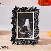 abordables Décorations Suspendues et de Table pour Halloween-Cadre photo en résine gothique d&#039;Halloween, motif marguerite 3D noir et or, cadre d&#039;affichage photo rectangulaire pour la décoration intérieure, support photo chaud de bureau, utilisation horizontale