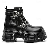 economico Stivali da motociclista-stivali da combattimento con fibbia a rivetto nera da uomo – stivaletti allacciati con plateau gotico per concerti, stile motociclista ed eventi punk