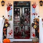 tanie Gobeliny ścienne-dekoracja na drzwi na Halloween, zasłona na drzwi wejściowe, latające nietoperze na miotle na Halloween, postrzępiony dolny wyświetlacz