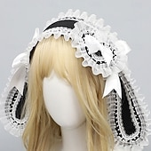 economico Accessori per acconciature-Graziosa fascia per capelli con orecchie da coniglio in stile lolita – orecchie da coniglio con fiocco, fascia per capelli in stile lolita per cosplay, feste e accessori moda