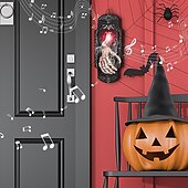 economico Halloween-Campanello a forma di mano di scheletro di Halloween, sensore spray per campanello spettrale di Halloween, serratura per porta per casa stregata, bar, club, decorazione per feste di Halloween