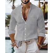 economico Camicie di lino-Per uomo Camicia Camicia di lino Camicia casual Camicia con Bottoni Camicia di cotone Semplice Vacanza Camicia hawaiana Nero Bianco Giallo Blu marino Manica Lunga Colletto alla coreana Primavera