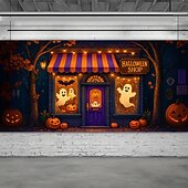 cheap Halloween Garage Door Cover-Halloween Garage Door Cover Pumpkin Shop Entrance Banner, Large Tapestry Backdrop Decoration for Holiday Outdoor Garage Door and Home Wall, 2025 Halloween Decorations