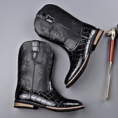 levne Cowboy &amp; Western Boots-Pánské hnědé westernové boty s krokodýlím potiskem a umělou kůží – exotická kovbojská obuv pro ležérní příležitosti a venkovské příležitosti