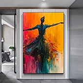 voordelige Schilderijen van mensen-handgemaakte pure abstracte dans olieverfschilderij sierlijke silhouet beweging levendige kleuren gewaagde achtergrond textuur canvas kunst moderne woonkamer woondecoratie wandkunst dynamisch elegant