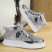 abordables Botines-Hombre Botas Zapatos de Paseo Casual Cuero PU Cómodo Antideslizante Transpirable Botines / Hasta el Tobillo Cordones Plateado Dorado Verano Primavera
