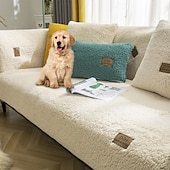 billige Hundesofatrekk-Vanntett, tykt, lodden, sklisikkert sofatrekk i imitert sherpa-fleece