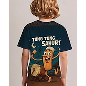 billiga Pojkens 3D Sporter &amp; Spel-pojkars 3D-grafik lekfull trummande karaktär &amp;Tung Tung Sahur t-shirt med tryck kortärmad sommar vår mode basic barn 4-12 år rund hals utomhus casual daglig normal passform