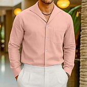 preiswerte Business Casual-Herren Hemd Leinenhemd Sommerhemd Kleidhemd Strandhemd Einfarbig Urlaub Lässig Rosa Marineblau Orange Leicht Blau Langarm Kentkragen Bekleidung