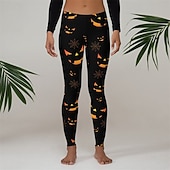 cheap Graphic Leggings-Women's Pants Trousers Leggings Cozy Leggings Streetwear Casual Full Length High WaistPantsHalloween Bat Elastic Waist Print Breathability Comfortable Stretchy Vacation Street Daily Wear Black Spring