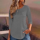 cheap Plain tee-Women&#039;s Tunic Solid Color Elegant Vintage Stylish Long Sleeve Crew Neck Regular Tops Daily White Pink Blue Green Gray Spring Fall