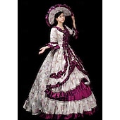 cheap Dresses-Vintage Rococo Renaissance Maxi Dress Normal Juliet Sleeve Princess Queen Elizabeth Pleated Flounced Princess Square Neck Fancy Dress Women's Halloween Carnival Masquerade Party Halloween Performance