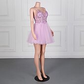 levne Šaty na výroční setkání-Mořská panna  Trubkový návratové šaty Elegantní šaty Návratový koktejl Párty Krátké  Mini Bez rukávů V výstřih Tyl s perlovým zdobením