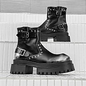 abordables Chaussures pour Hommes-Bottines noires à boucle épaisse pour homme – Bottes de combat à plateforme punk rock pour la mode gothique et le streetwear d&#039;automne