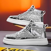 abordables Botines-Hombre Botas Zapatos de Paseo Casual Cuero PU Cómodo Antideslizante Transpirable Botines / Hasta el Tobillo Cordones Plateado Dorado Verano Primavera