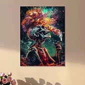billiga Halloween-rökande skalle &amp;vibrerande rökfärgad canvastavla 12x16 - ramlös väggdekor för hemmakontor/café, perfekt för sovrum, vardagsrum, badrum, perfekt för rumsinredning