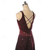 billige Figur skating kjoler-Kjole til kunstløp Dame Jente Skøyteløp Kjoler Burgunder Lapper Åben Ryg Netting Spandex Elastisk Trening Profesjonell Konkurranse Skøyteklær Hold Varm Krystall / Rhinstein Ermeløs Skøyting Kunstløp