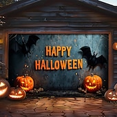 Недорогие Накрытие для гаражных ворот на Хэллоуин-Баннер-застежка для гаражных дверей на Хэллоуин – Сцена &quot;Счастливого Хэллоуина&quot; с тыквами и летучими мышами крупный размер для гаражных дверей включает в себя крепеж для легкой установки уличное