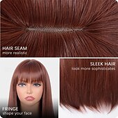 abordables Perruques Synthétiques Sans Bonnet-Perruque brune avec frange pour femmes, perruque synthétique longue et droite, résistante à la chaleur, pour filles, usage quotidien, fête, Halloween, cosplay, 24 pouces