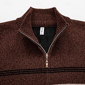 billige cardigangenser for menn-Herre Cardigan Genser Beskjærte genser Glidelås genser Strikket genser Riflet Strikke Vanlige topper Lapper Lomme Fargeblokk Høy krage Mote Klassisk Feriereise Dagligdagstøy Klær Høst Vinter karamell