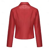 cheap Faux Leather Jackets-Women&#039;s Faux Leather Jacket Comfortable Buttons Fashion Street Style Plain Outdoor Casual Daily Regular Turndown Regular Fit Long Sleeve Outerwear Black Red Camel Spring Fall