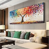 voordelige Schilderijen van bloemen/planten-handgemaakte originele kleurrijke levensboom olieverfschilderij op canvas abstract boomlandschap wanddecoratie voor huisdecoratie met gespannen frame zonder binnenframe schilderij