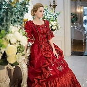 cheap Dresses-Vintage Rococo Renaissance Maxi Dress Normal Juliet Sleeve Princess Bride Pleated Flounced Princess Round Neck Fancy Dress Women's Halloween Carnival Masquerade Party Halloween Performance Adults