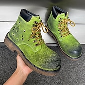 abordables Bottes de randonnée-Bottines à lacets en daim vert pour homme – chaussures de travail vintage pour l&#039;extérieur, idéales pour la randonnée automnale, le jardinage et le quotidien