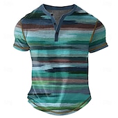 cheap Geometrical-Men&#039;s Rainbow Stripes Henley Shirt Waffle T Shirt Short Sleeve Daily Retro Vintage Classic Sports Outdoor Casual Holiday Spring &amp; Summer All Seasons Lake blue Pink Green khaki Henley Henley T-Shirt