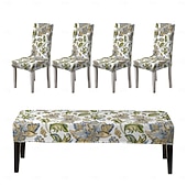 abordables Housse de canapé-Ensemble de housses de chaise et de banc imprimées adaptées aux chaises de salle à manger comprenant 5 pièces, 4 housses de chaise et 1 housse de banc