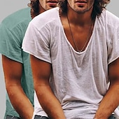 preiswerte Baumwoll-Leinen T-Shirts-Herren T Shirt Lässiger Stil Bambus-T-Shirt Kurzarm Rundhalsausschnitt Frühling &amp; Sommer Ganzjahres Einfach Mode Lässig Bequem 2 teilig 2 Packungen Rohkante Straße Lässig Ferien Blau / Grün Schwarz