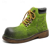 abordables Bottes de randonnée-Bottines à lacets en daim vert pour homme – chaussures de travail vintage pour l&#039;extérieur, idéales pour la randonnée automnale, le jardinage et le quotidien
