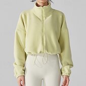 お買い得  ヨガジャケット-女性用 ふわふわフリースジャケット スタンド 防風 ライトウェイト ウォーム フルジップ 長袖 スポーツ 純色 トップス ために 屋外 ランニング ヨガ アクティブウェア