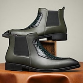 abordables Bottes de Chelsea-Bottines Chelsea en similicuir vert effet crocodile pour homme – bottines élégantes à élastiques latéraux pour hommes avant-gardistes, soirées de concert et streetwear urbain