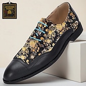 billiga Jacquard-skor-herrskor i jacquard-oxford med gyllene blommönster för modemedvetna män, fester och speciella evenemang